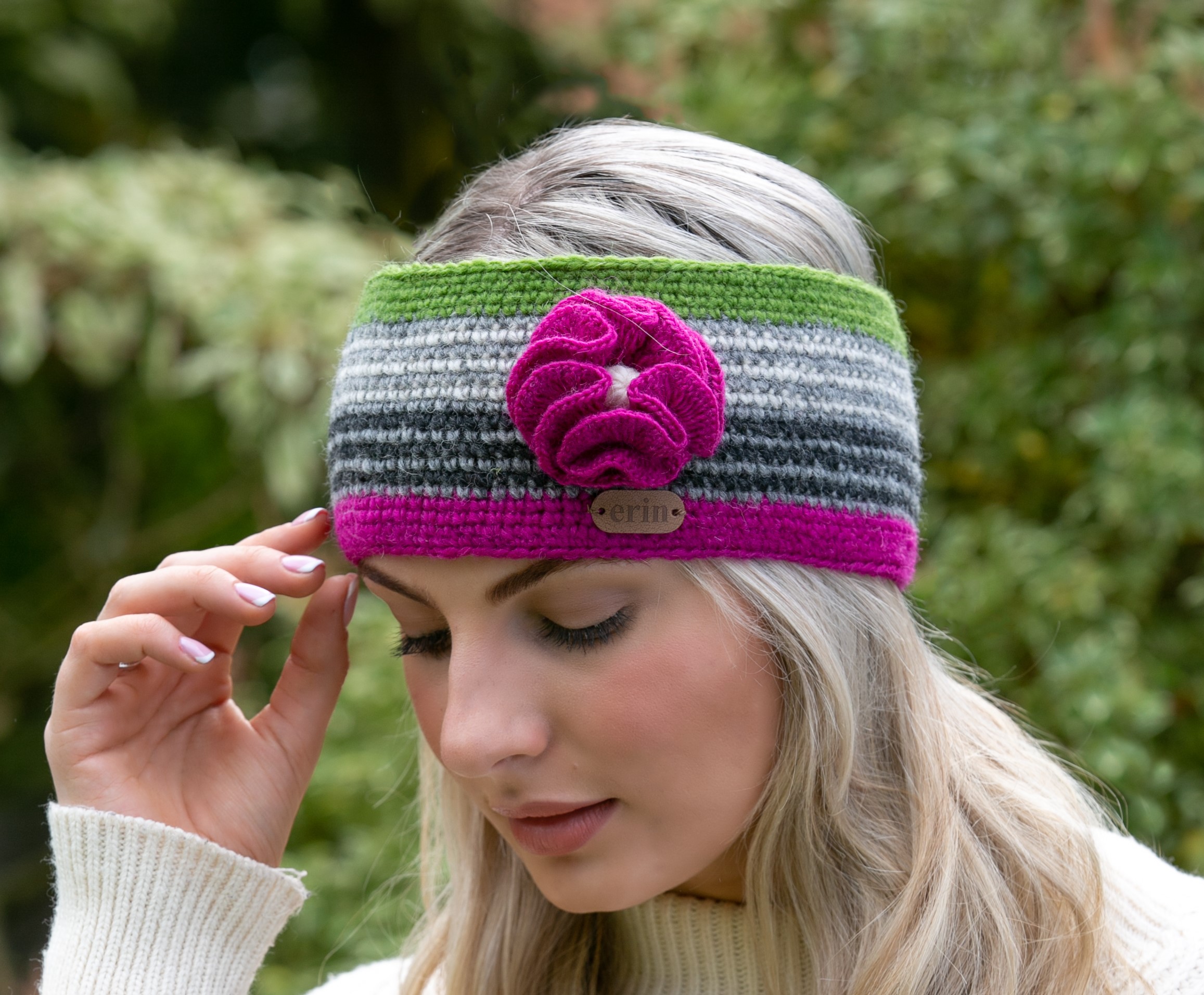 Crochet Headband with Flower Corsage in 
