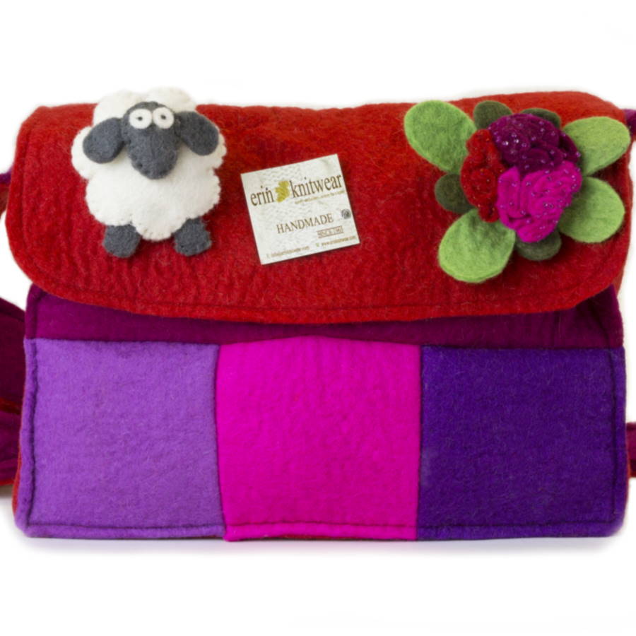Felt Wool Hand Bag Red - Erin Knitwear
